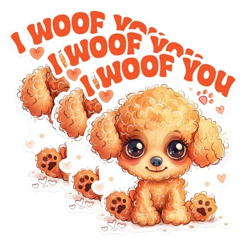 (3 Pack) I Woof You Decals - Cute Dog Puppy - Pet Lover Gift - 3 Inches On Longest Side - Easy Peel & Apply - Made in USA - 3MCS1245