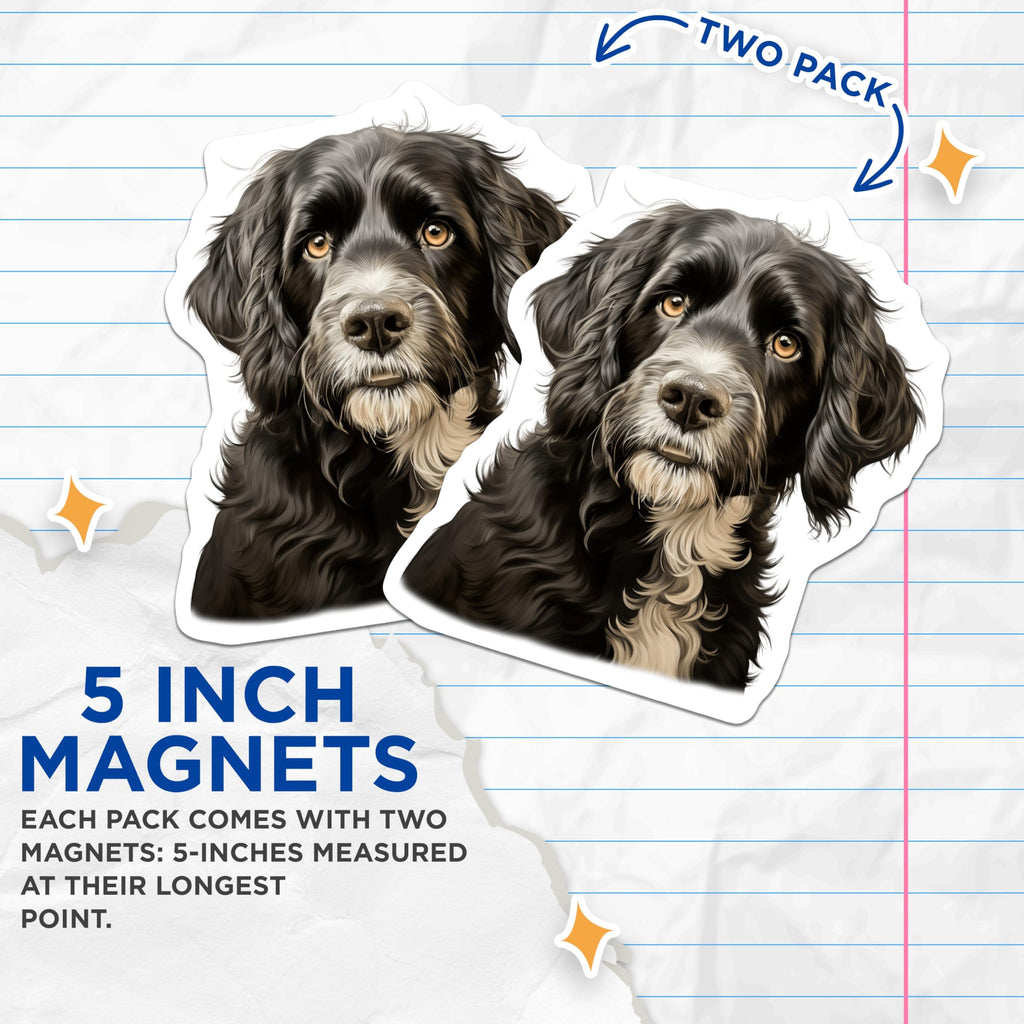 (2 Pack) Black White Dog Magnets - Shaggy Dog Art - Dog Lover Refrigerator Decor - 5 Inches On Longest Side - Thick Durable Magnet - Made in USA - MAG30297