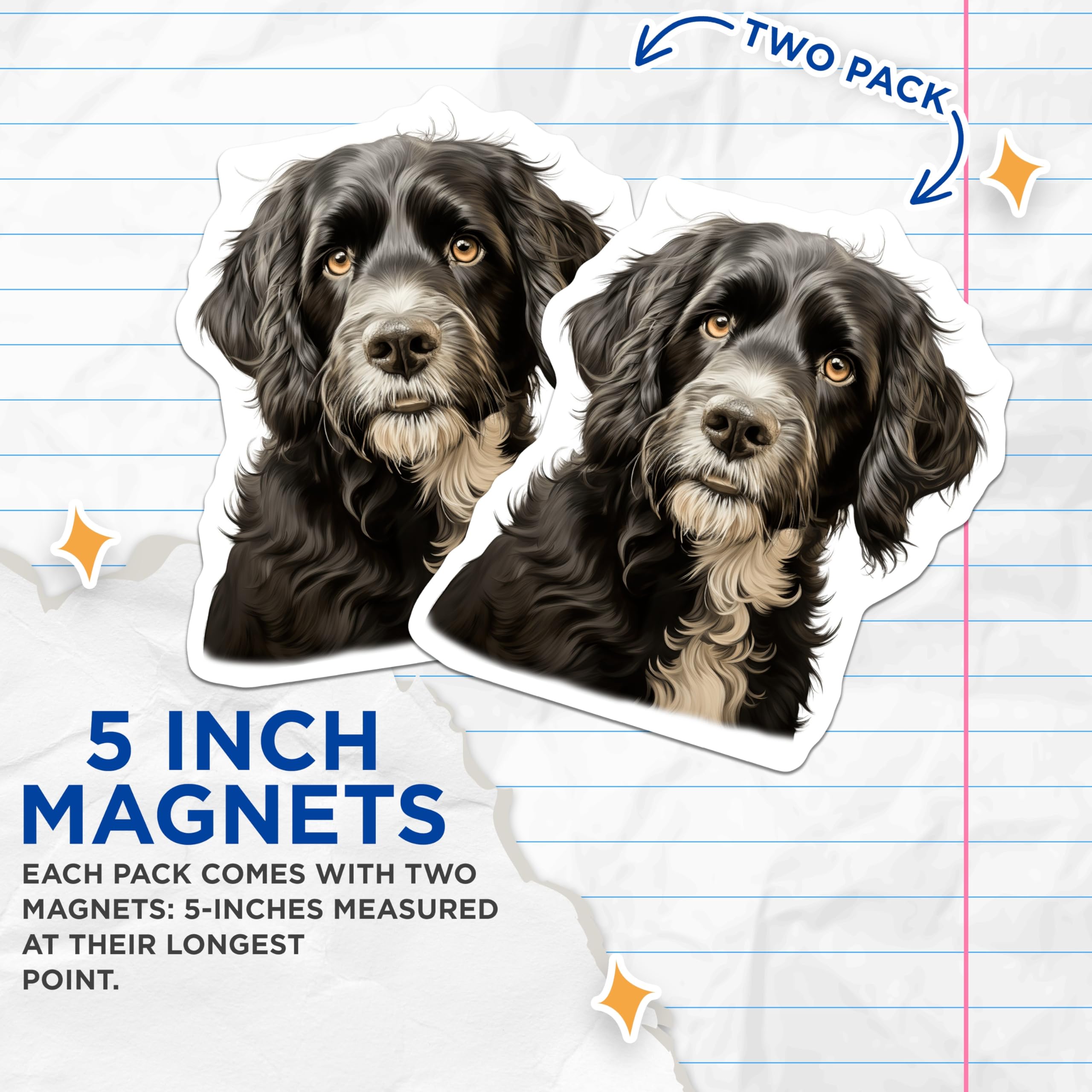 (2 Pack) Black White Dog Magnets - Shaggy Dog Art - Dog Lover Refrigerator Decor - 5 Inches On Longest Side - Thick Durable Magnet - Made in USA - MAG30297