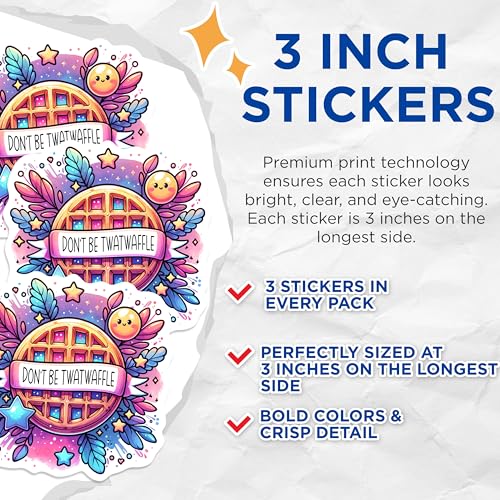 (3 Pack) Don't Be a Twatwaffle Decals - Funny Waffle Pun - Sarcastic Laptop Decal - 3 Inches On Longest Side - Easy Peel & Apply - Made in USA - 3MCS0249