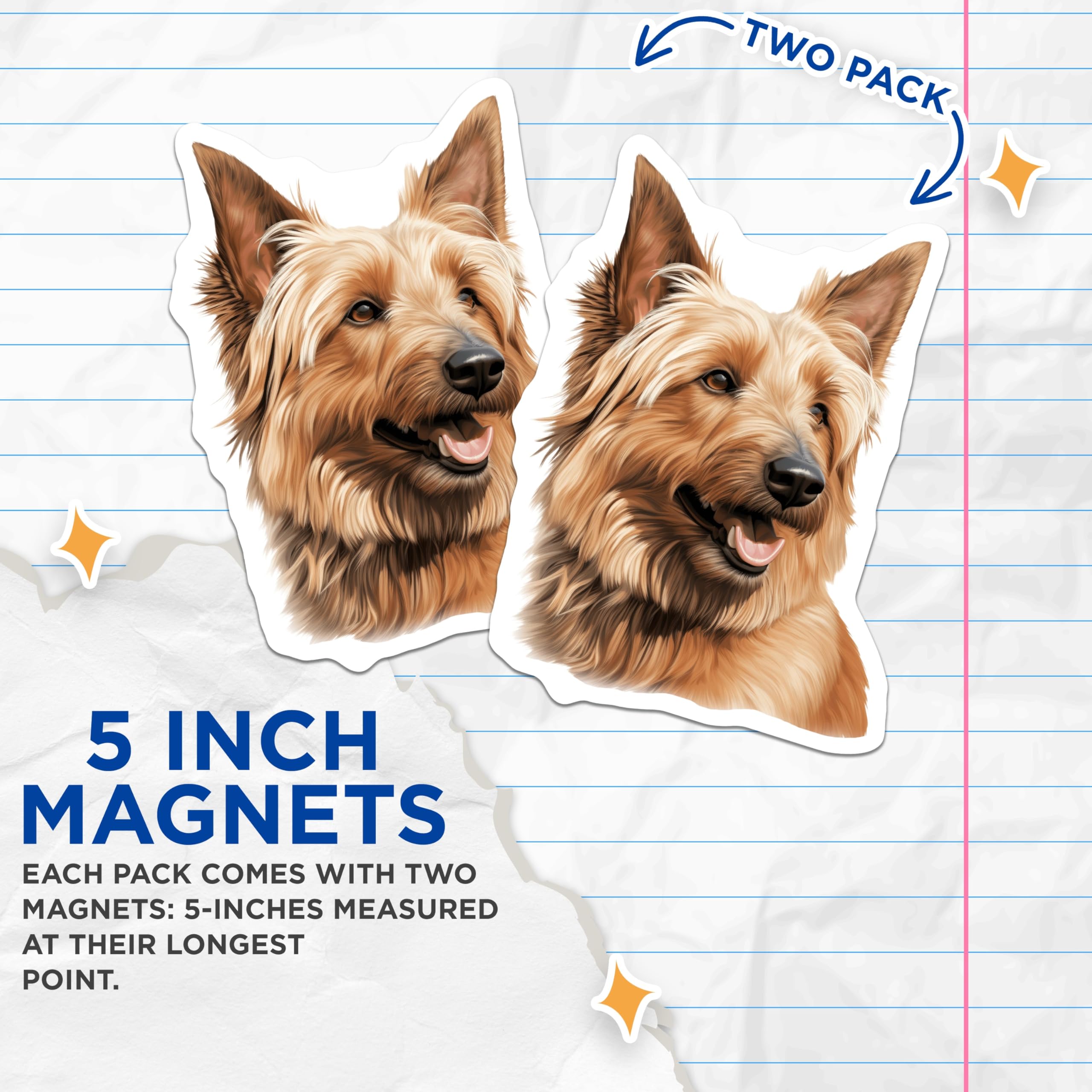 (2 Pack) Happy Shaggy Dog Magnets - Cute Canine Art - Pet Lover Refrigerator Decor - 5 Inches On Longest Side - Thick Durable Magnet - Made in USA - MAG27802