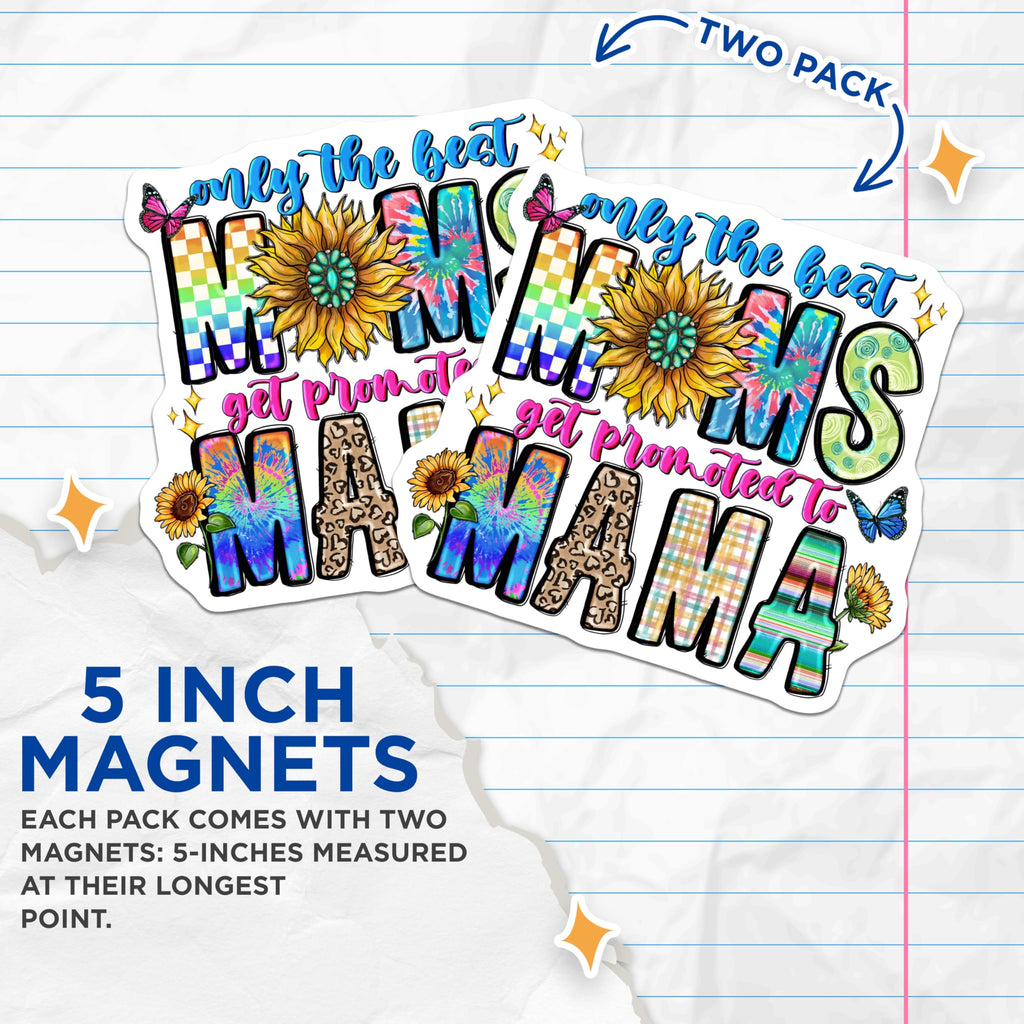 (2 Pack) New Mama Magnets - Promoted to Mama Celebration - Motherhood Decor - Sunflower Butterfly Mama Life - 5 Inches On Longest Side - Thick Durable Magnet - Made in USA - MAG25339