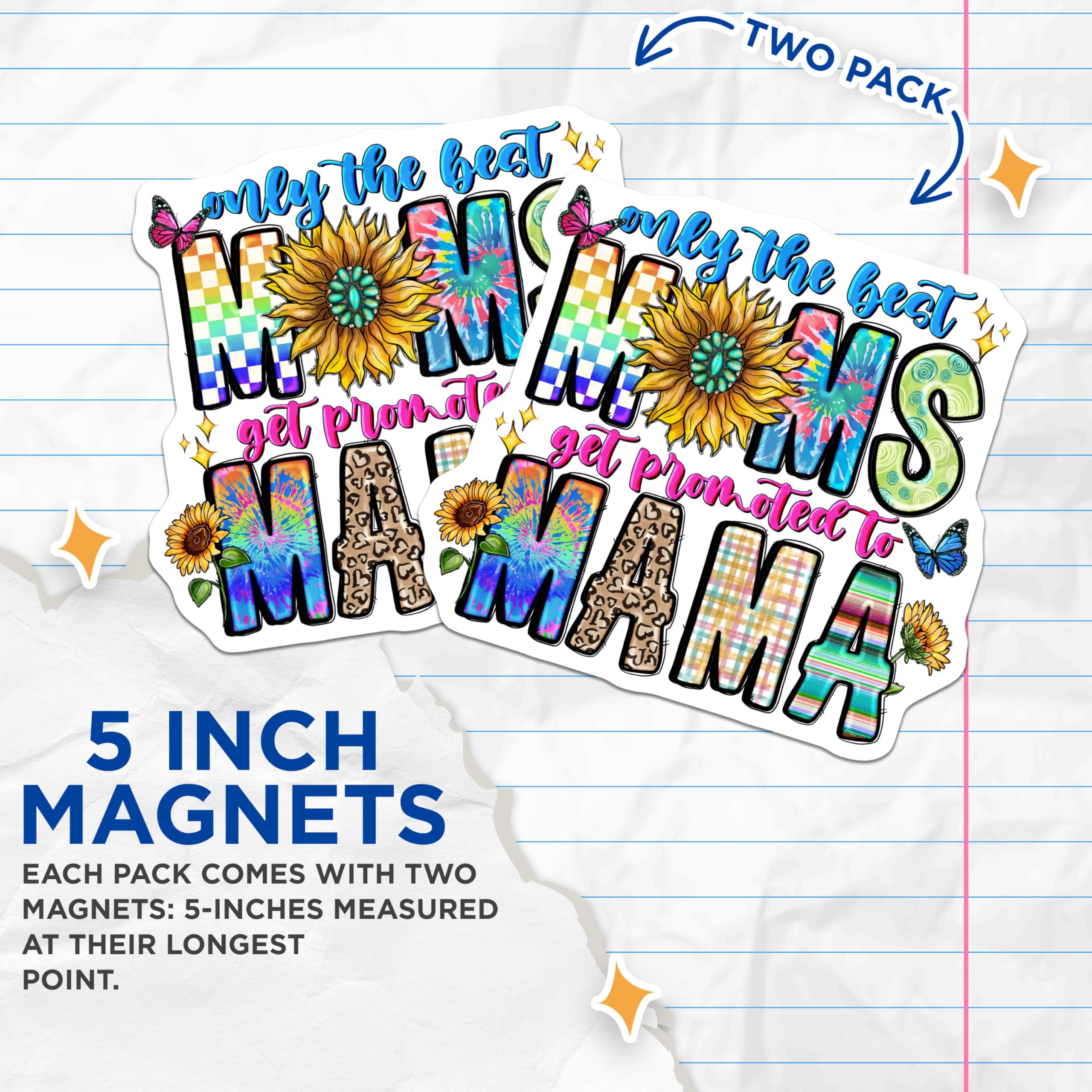 (2 Pack) New Mama Magnets - Promoted to Mama Celebration - Motherhood Decor - Sunflower Butterfly Mama Life - 5 Inches On Longest Side - Thick Durable Magnet - Made in USA - MAG25339
