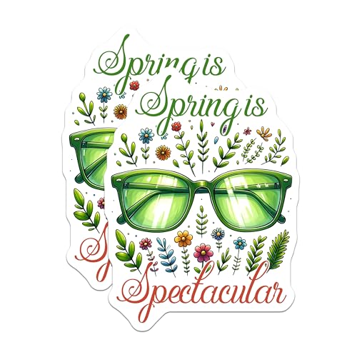 (2 Pack) Spring is Spectacular Stickers - Funny Spring Quotes - Seasonal Decor - 5" On Longest Side - Sticks to Smooth Flat Surfaces - Made in USA - BMCS8081