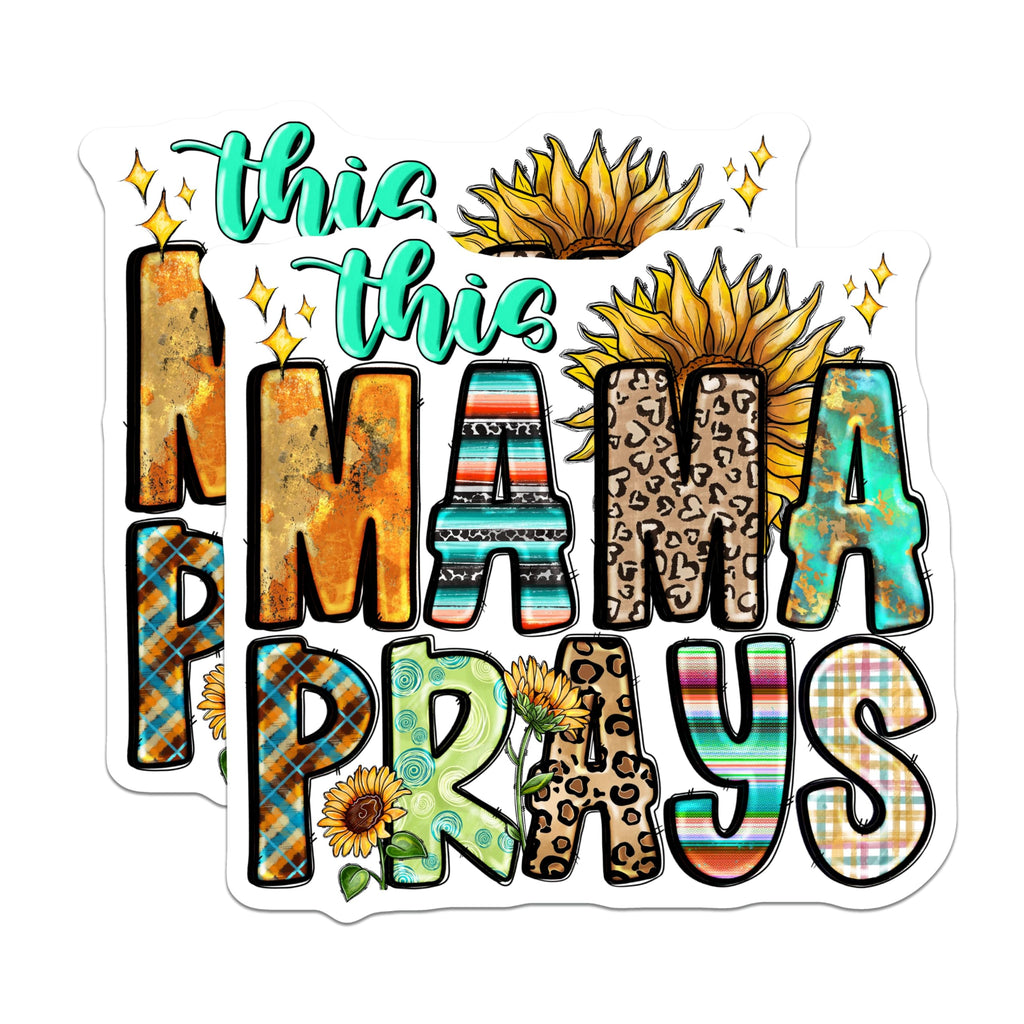 (2 Pack) Mama Prays Magnets - Christian Mom Decor - Sunflower Leopard Print - 5 Inches On Longest Side - Thick Durable Magnet - Made in USA - MAG28277