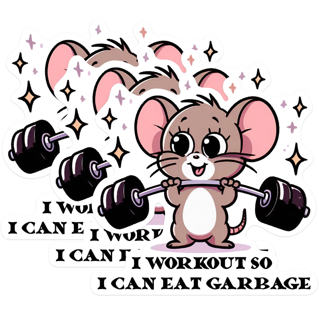 (3 Pack) Funny Mouse Decals - Gym Rat Sticker - Workout So I Can Eat Garbage Decals - 3 Inches On Longest Side - Easy Peel & Apply - Made in USA - 3MCS0232