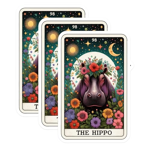 (3 Pack) Floral Hippo Decals - Laptop Decal - Boho Hippopotamus Decor - 3 Inches On Longest Side - Easy Peel & Apply - Made in USA - 3MCS4202