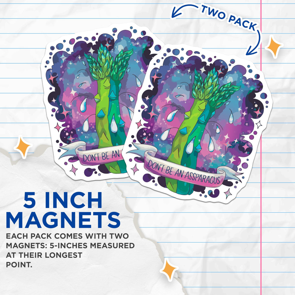 (2 Pack) Funny Asparagus Magnets - Humorous Veggie Pun - Cosmic Space Kitchen Locker Decor - 5 Inches On Longest Side - Thick Durable Magnet - Made in USA - MAG22857