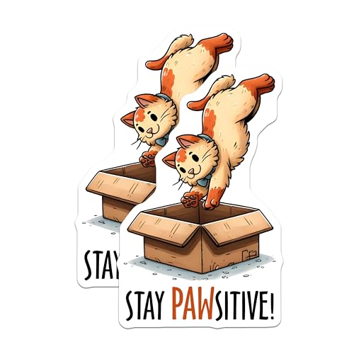 (2 Pack) Stay Pawsitive Cat Magnets - Inspirational Cat Magnets - Funny Cat Quotes Fridge Magnets - 5" On Longest Side - for Cars, Refrigerators, Toolboxes, Lockers - Made in USA BMCS3130