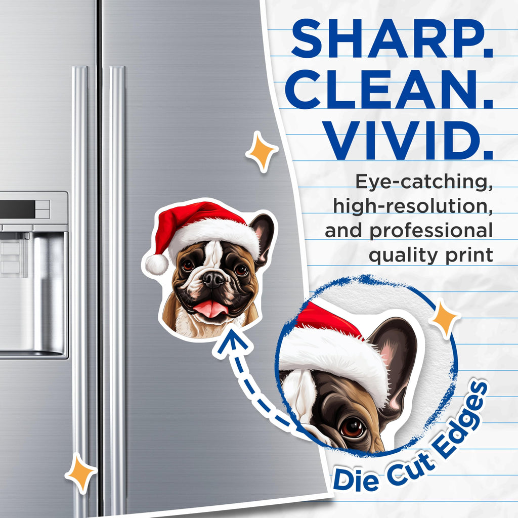 (2 Pack) Christmas French Bulldog Magnets - Santa Hat Frenchie Decor - Holiday Dog Lover Stocking Stuffer Pet Owner - 5 Inches On Longest Side - Thick Durable Magnet - Made in USA - MAG26438