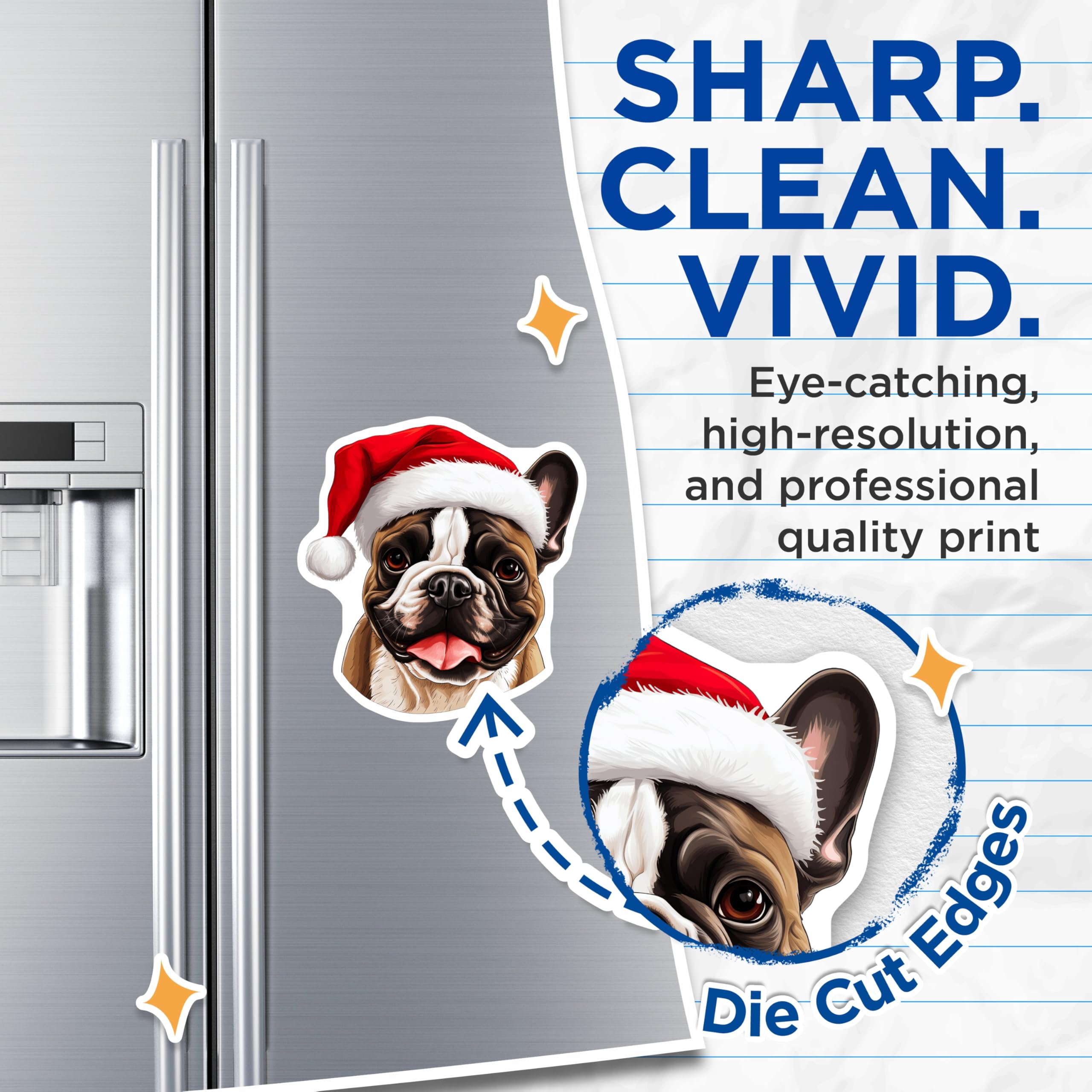 (2 Pack) Christmas French Bulldog Magnets - Santa Hat Frenchie Decor - Holiday Dog Lover Stocking Stuffer Pet Owner - 5 Inches On Longest Side - Thick Durable Magnet - Made in USA - MAG26438