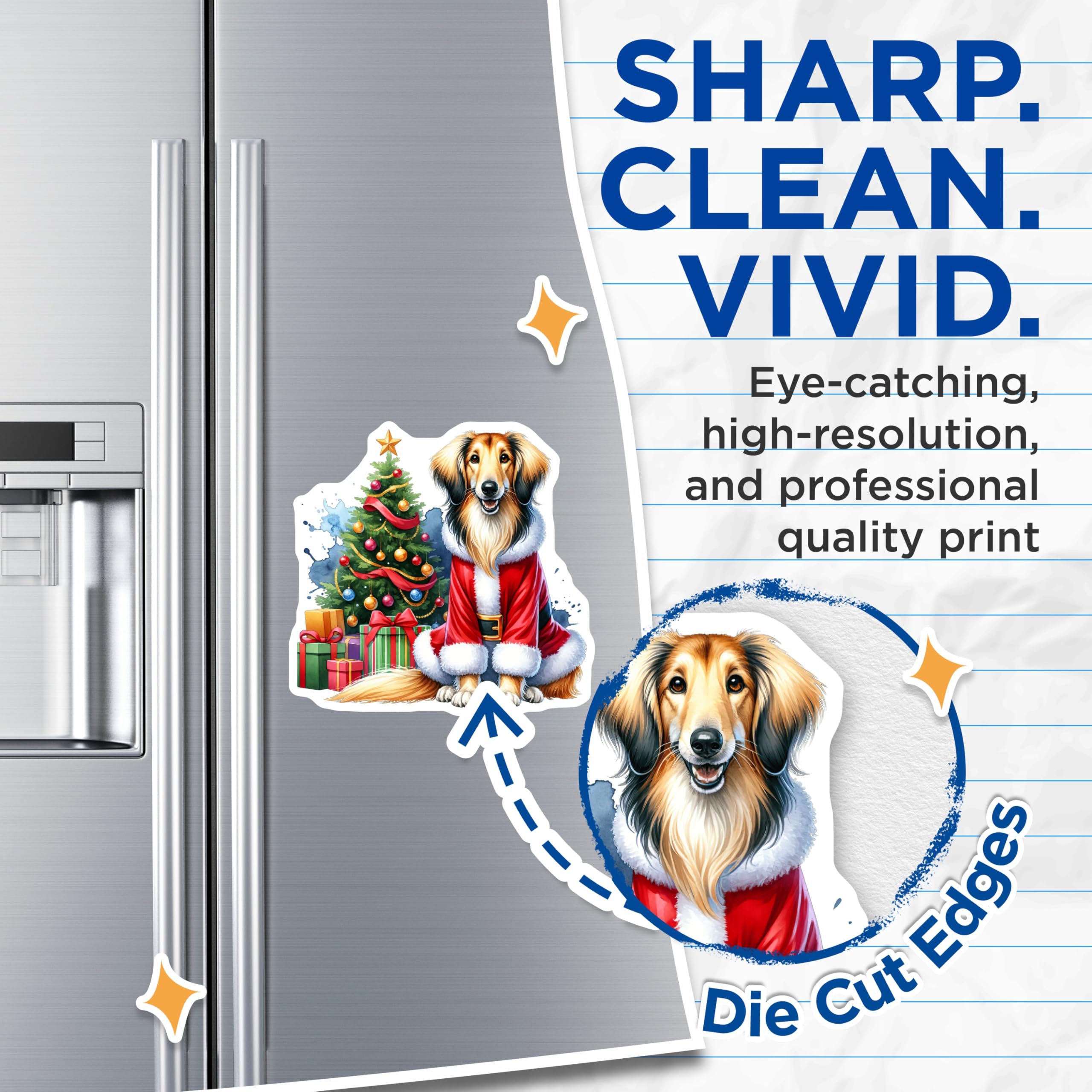 (2 Pack) Collie Dog Christmas Magnets - Santa Suit Holiday Pet Decor - Festive Dog Lover Magnet - 5 Inches On Longest Side - Thick Durable Magnet - Made in USA - MAG26557