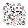 (2 Pack) Hello Spring Stickers - Cute Bird - Springtime Decoration - 5" On Longest Side - Sticks to Smooth Flat Surfaces - Made in USA - BMCS8006