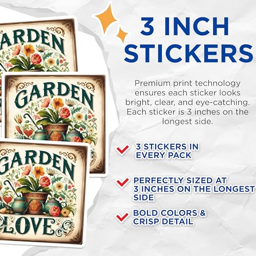 (3 Pack) Garden Love Decals - Floral Garden - Flower Teapot Decals- 3 Inches On Longest Side - Easy Peel & Apply - Made in USA - 3MCS5263