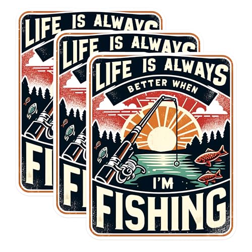 (3 Pack) Fishing Decals - Life is Better - Laptop Decals - 3 Inches On Longest Side - Easy Peel & Apply - Made in USA - 3MCS1471