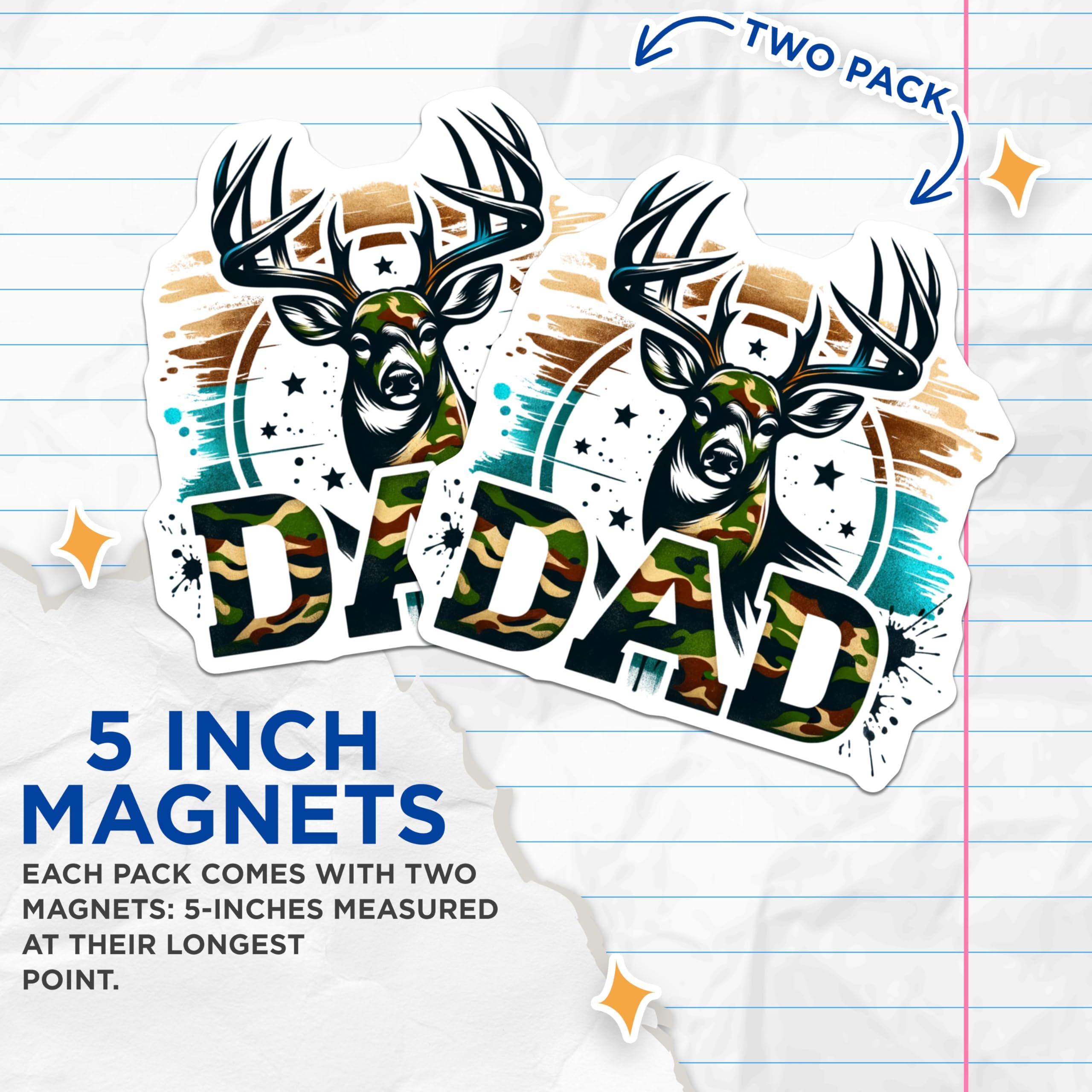 (2 Pack) Hunting Dad Magnets - Majestic Deer Antlers - Camouflage Design - Outdoorsman Decor - Father's Day Present Idea - 5 Inches On Longest Side - Thick Durable Magnet - Made in USA - MAG20004