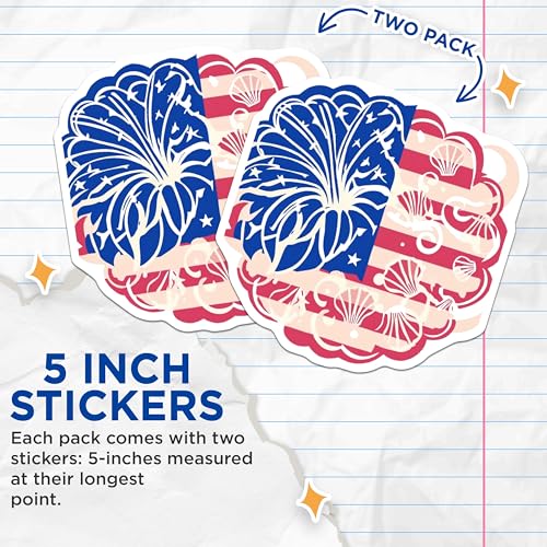 (2 Pack) American Flag Sticker Stickers - Fireworks Decal - Patriotic Car Sticker - 5" On Longest Side - Sticks to Smooth Flat Surfaces - Made in USA - BMCS8985