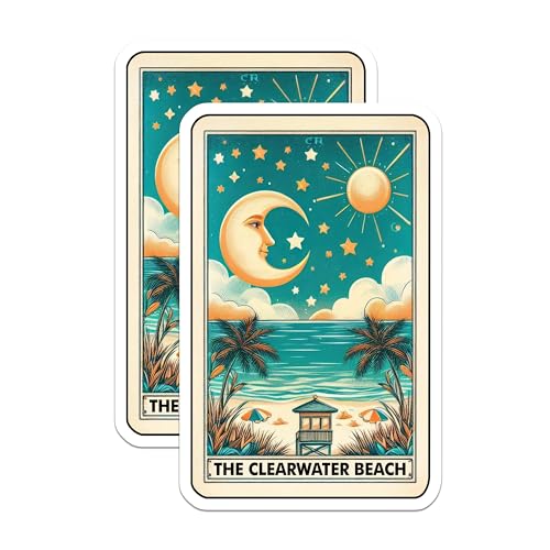 (2 Pack) Clearwater Beach Stickers - Vintage Beach Art - Coastal Decor Aesthetic Stickers - 5" On Longest Side - Sticks to Smooth Flat Surfaces - Made in USA - BMCS9936