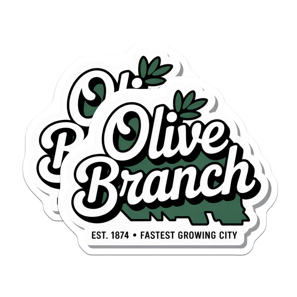(2 Pack) Olive Branch Mississippi Stickers - City Logo Decals - Souvenir Stickers - 5" On Longest Side - Sticks to Smooth Flat Surfaces - Made in USA - BMCS18483