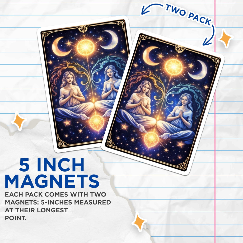 (2 Pack) Celestial Goddess Magnets - Moon and Stars Decor - Spiritual Home Accessories - 5" On Longest Side - Premium Magnet - for Cars, Refrigerators, Toolboxes, Lockers - Made in USA - MAG16058