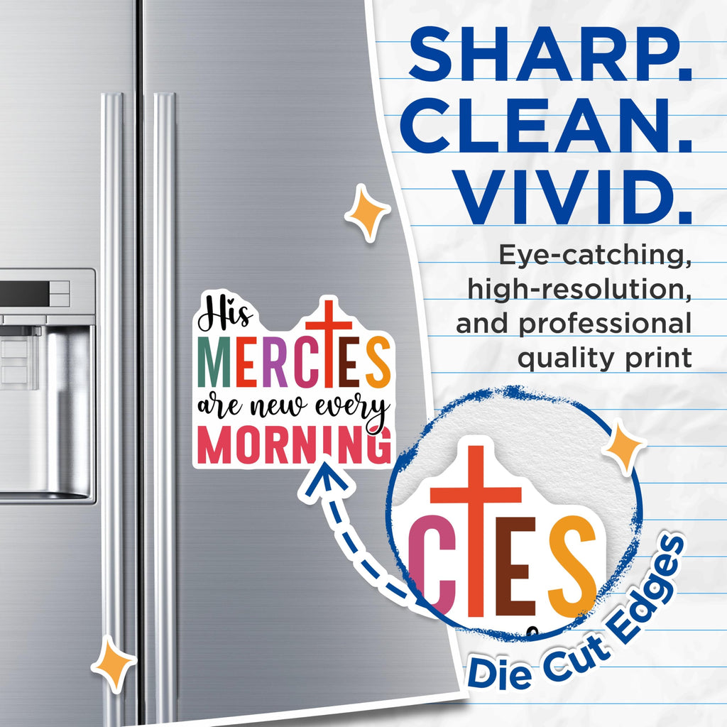 (2 Pack) His Mercies are New Every Morning Magnets - Christian Faith Decor - Inspirational Bible Quote - 5 Inches On Longest Side - Thick Durable Magnet - Made in USA - MAG25254