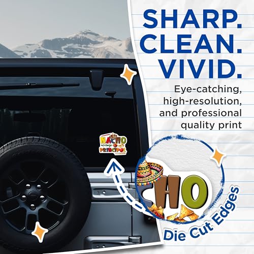 (2 Pack) Nacho Average Principal Stickers - Funny Teacher - School Principal Appreciation - 5" On Longest Side - Sticks to Smooth Flat Surfaces - Made in USA - BMCS8216