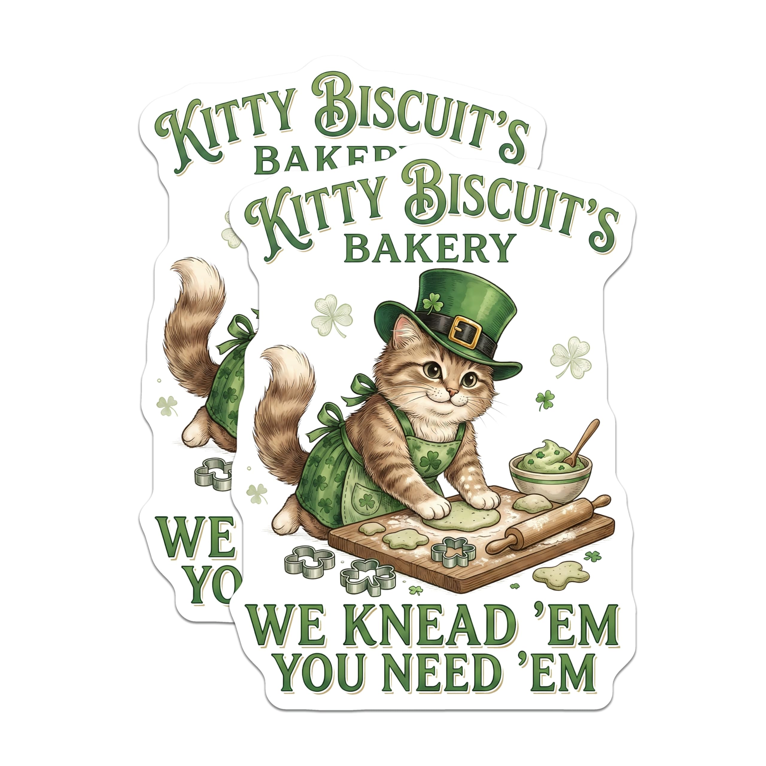 (2 Pack) Cat Bakery Magnets - Irish Cat - Kitty Biscuit's - Saint Patrick's Day - 5" On Longest Side - Premium Magnet - for Cars, Refrigerators, Toolboxes, Lockers - Made in USA - MAG16113