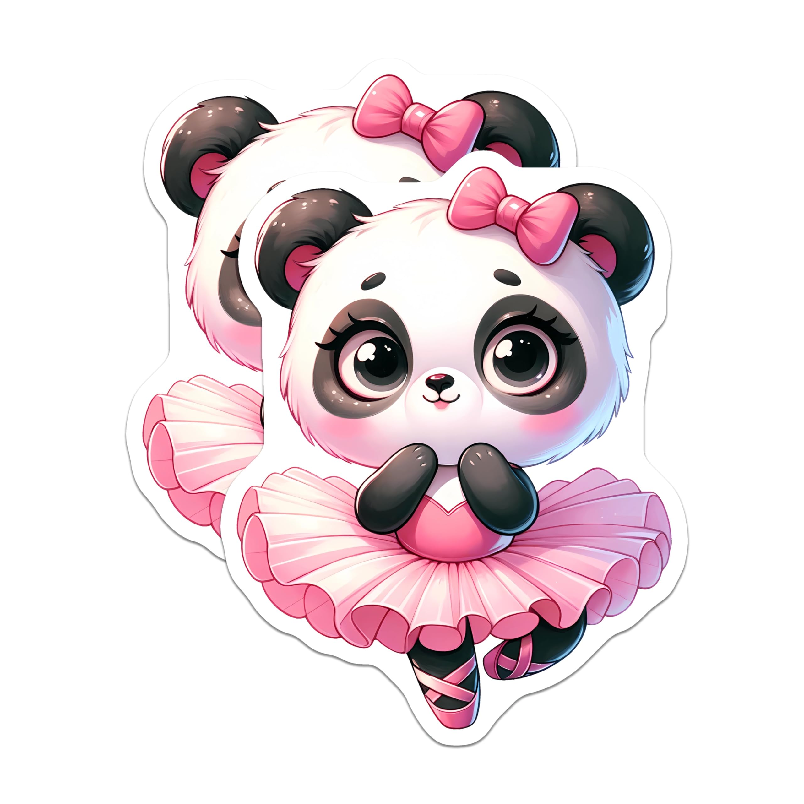(2 Pack) Cute Panda Ballerina Stickers - Adorable Animal Dance - Kawaii Bear Decal - 5" On Longest Side - Sticks to Smooth Flat Surfaces - Made in USA - BMCS20927