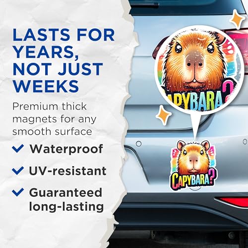 (2 Pack) Capybara Magnets - Cute Animal Magnets - Funny Capybara Meme Magnets- 5" On Longest Side - for Fridges, Toolboxes, Cars - Made in USA - MAG2674