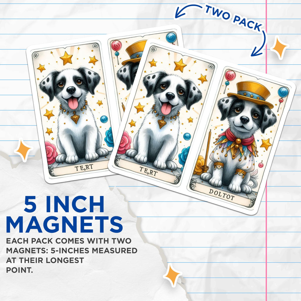 (2 Pack) Adorable Puppy Magnets - Whimsical Circus Dog Art - Starry Eyed Pet Lover Decor - Enchanting Refrigerator Magnets - 5 Inches On Longest Side - Thick Durable Magnet - Made in USA - MAG20744