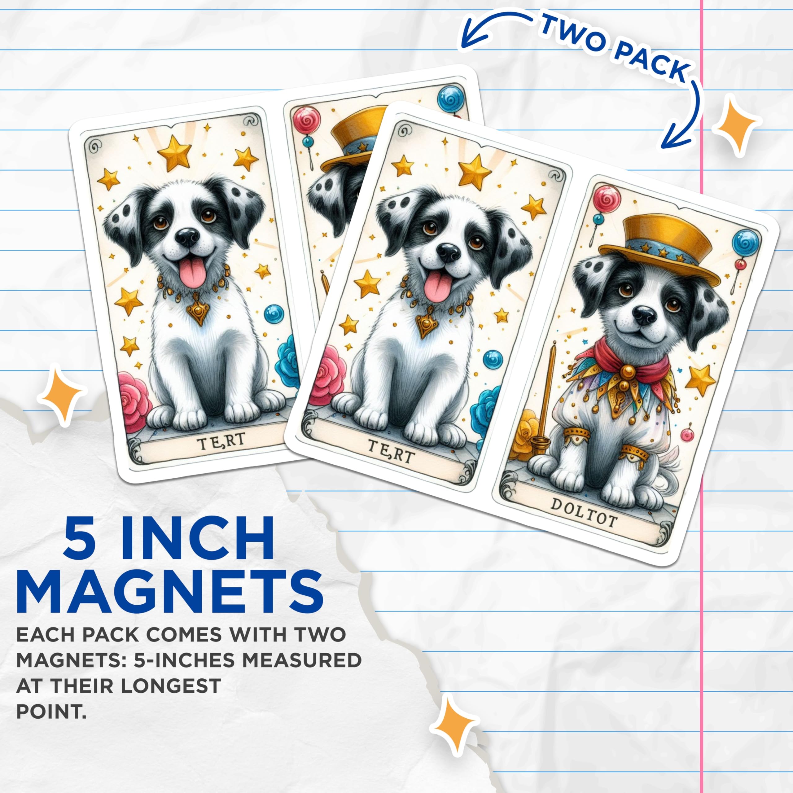 (2 Pack) Adorable Puppy Magnets - Whimsical Circus Dog Art - Starry Eyed Pet Lover Decor - Enchanting Refrigerator Magnets - 5 Inches On Longest Side - Thick Durable Magnet - Made in USA - MAG20744