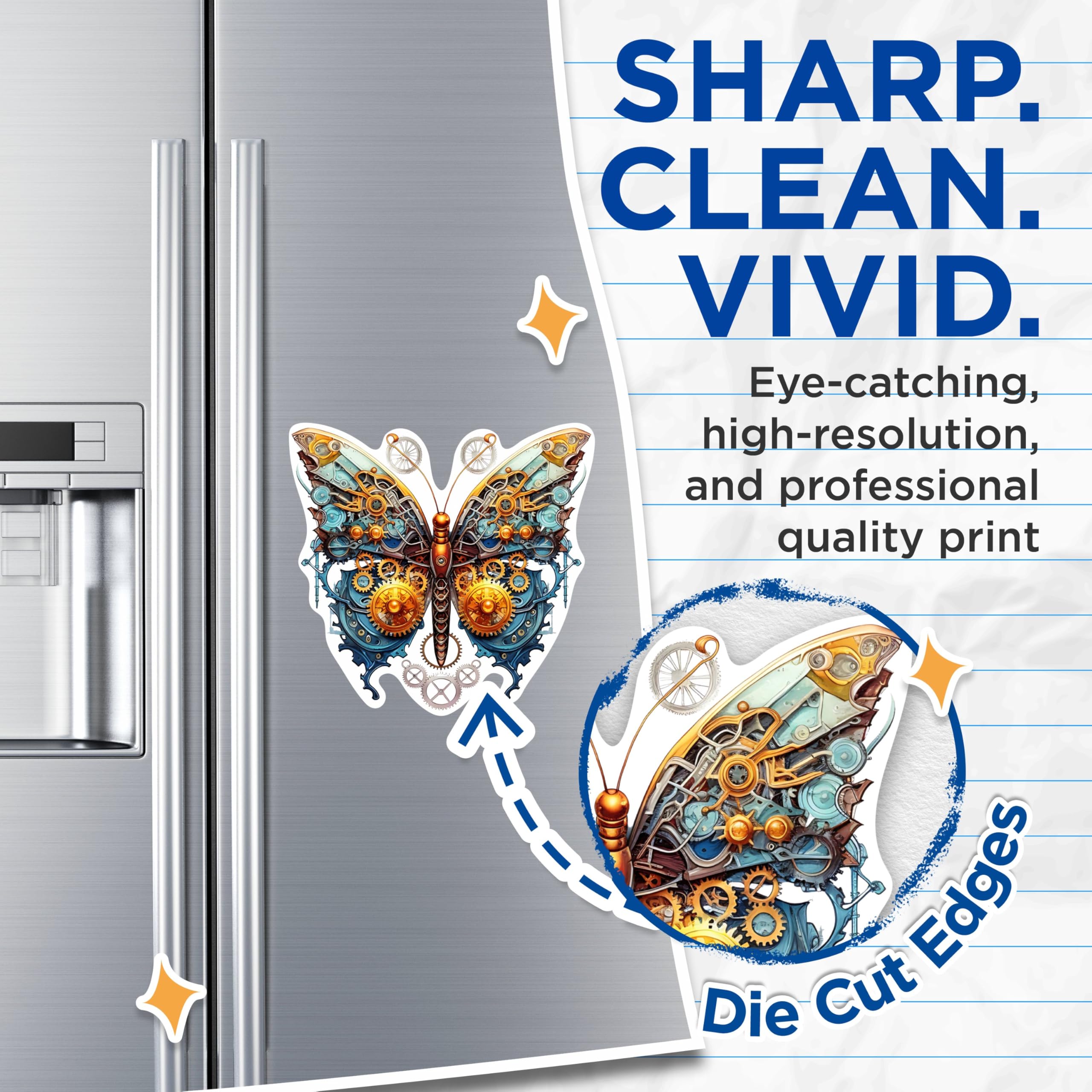(2 Packs) Steampunk Butterfly Magnets - Aesthetic Gothic Steampunk Magnets - 5 Inches On Longest Side - Premium Magnet - for Fridges, Toolboxes, Cars - Made in USA - MAG2330