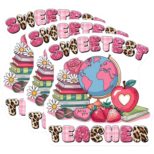 (3 Pack) Sweetest Teacher Decals - Teacher Appreciation - School Decor - 3 Inches On Longest Side - Easy Peel & Apply - Made in USA - 3MCS6422