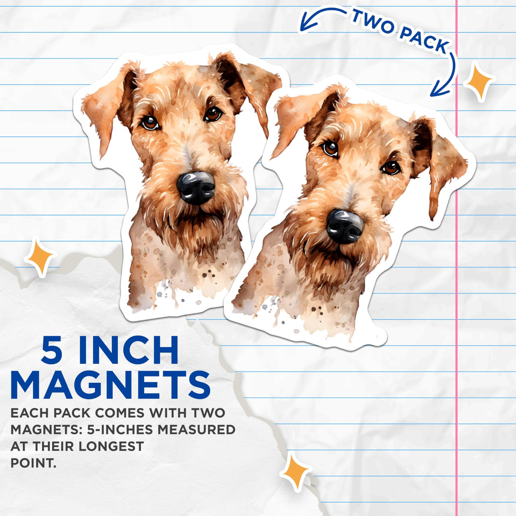 (2 Pack) Irish Terrier Magnets - Watercolor Dog Art - Pet Owner Display - 5 Inches On Longest Side - Thick Durable Magnet - Made in USA - MAG29660