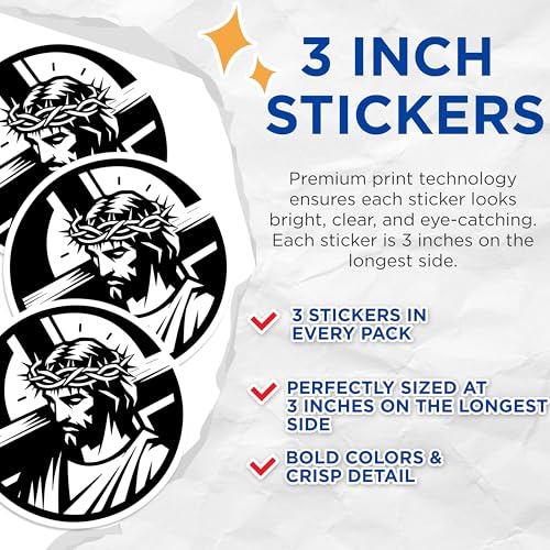 (3 Pack) Jesus Christ Decals - Religious Decal - Christian Laptop Decal - 3 Inches On Longest Side - Easy Peel & Apply - Made in USA - 3MCS4351