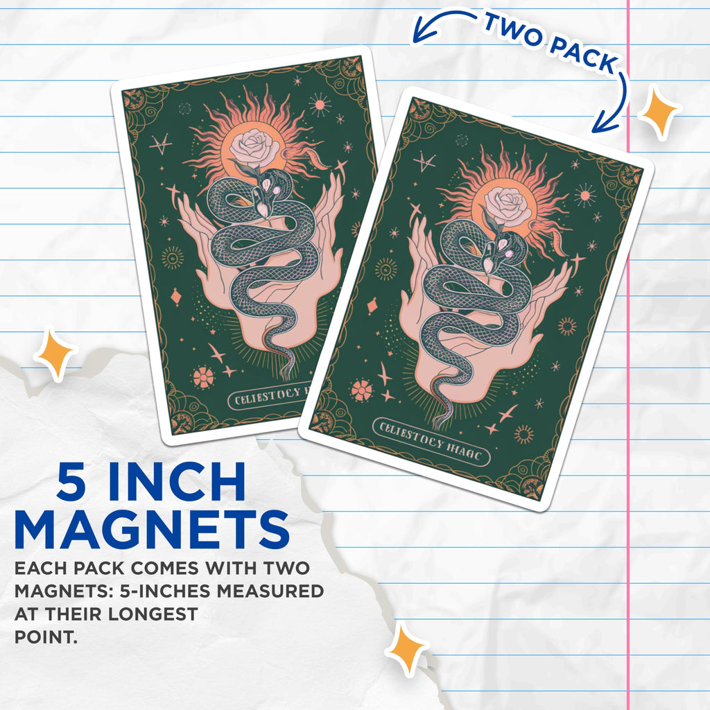 (2 Pack) Mystical Snake Rose Tattoo Art Magnets - Celestial Hands Spiritual Symbolism - Witchy Altar Sun Moon Decor - 5 Inches On Longest Side - Thick Durable Magnet - Made in USA - MAG22751