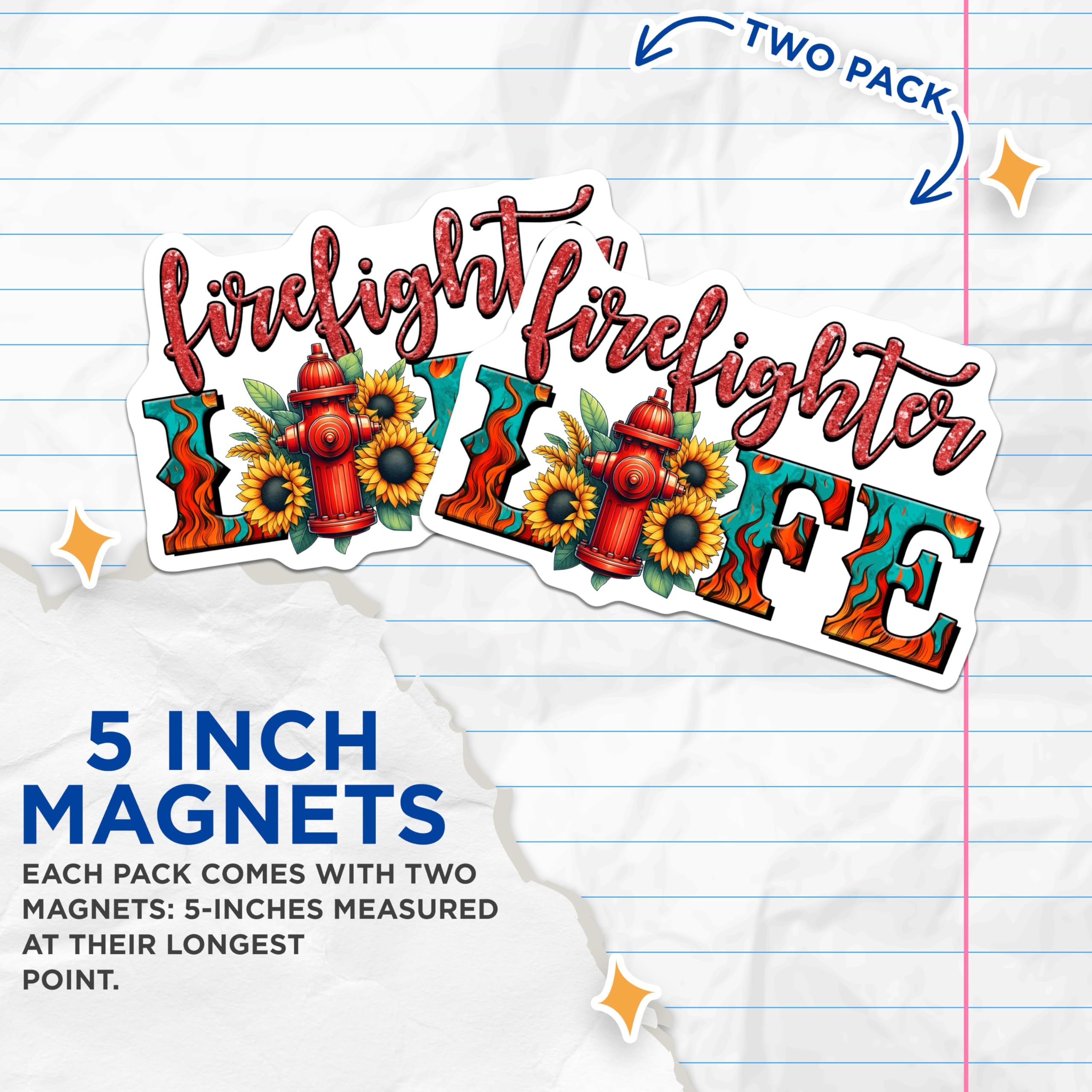 (2 Pack) Firefighter Life Magnets - Floral Fire Hydrant - First Responder Appreciation - 5" On Longest Side - Premium Magnet - for Cars, Refrigerators, Toolboxes, Lockers - Made in USA - MAG16367