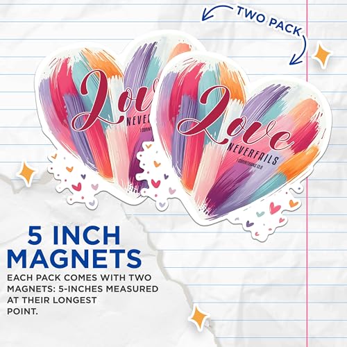 (2 Pack) Love Never Fails Magnets - 1 Corinthians 13 Magnets - Inspirational Heart Magnets- 5" On Longest Side - for Fridges, Toolboxes, Cars - Made in USA - MAG2832