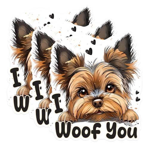 (3 Pack) Yorkshire Terrier Decals - I Woof You - Dog Laptop Decals - 3 Inches On Longest Side - Easy Peel & Apply - Made in USA - 3MCS1218