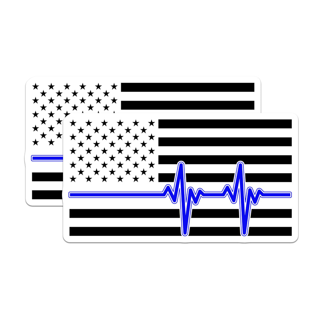 (2 Pack) Thin Blue Line Magnets - American Flag Heartbeat - Police EMS Support - 5 Inches On Longest Side - Thick Durable Magnet - Made in USA - MAG23074