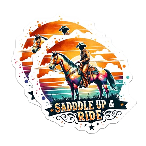 (2 Pack) Saddle Up and Ride Magnets - Cowboy Magnets - Western Decor - Rustic Fridge Magnets - Horse Lover Magnets - 5" On Longest Side - for Cars, Fridges, Toolboxes - Made in USA - MAG6898