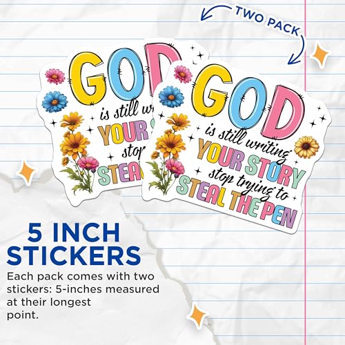 (2 Pack) God Inspirational Stickers - Motivational Quote Stickers - Positive Message Stickers for Laptops, Water Bottles - 5" On Longest Side - Sticks to Smooth Flat Surfaces - Made in USA - BMCS3745