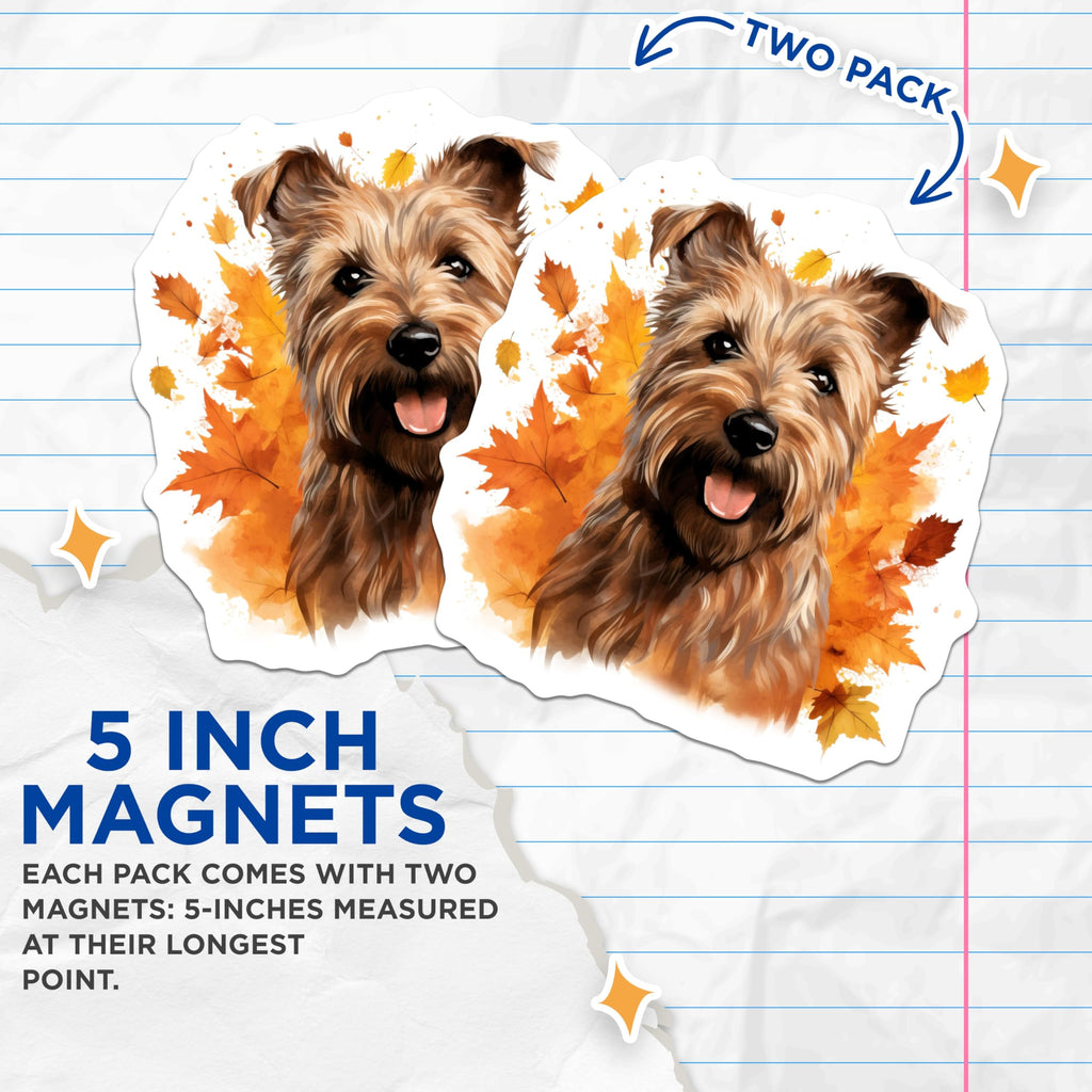 (2 Pack) Terrier Dog Magnets - Autumn Leaves Decor - Pet Lover Fridge Accent - 5 Inches On Longest Side - Thick Durable Magnet - Made in USA - MAG25123