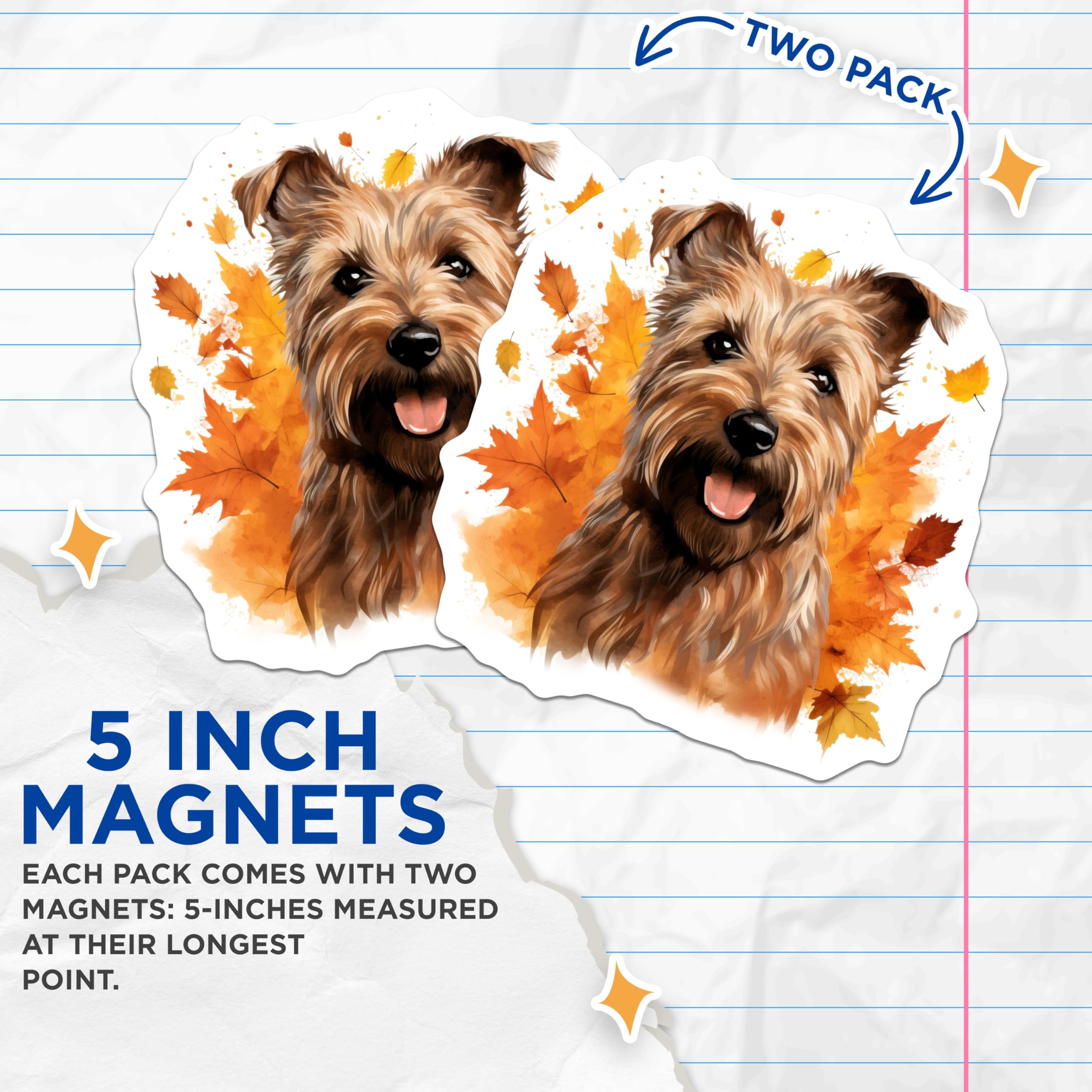 (2 Pack) Terrier Dog Magnets - Autumn Leaves Decor - Pet Lover Fridge Accent - 5 Inches On Longest Side - Thick Durable Magnet - Made in USA - MAG25123