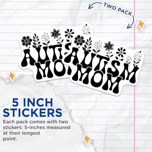 (2 Pack) Autism Mom Stickers - Floral Autism Awareness Decals - Support Autism Mom Car - 5" On Longest Side - Sticks to Smooth Flat Surfaces - Made in USA - BMCS8130