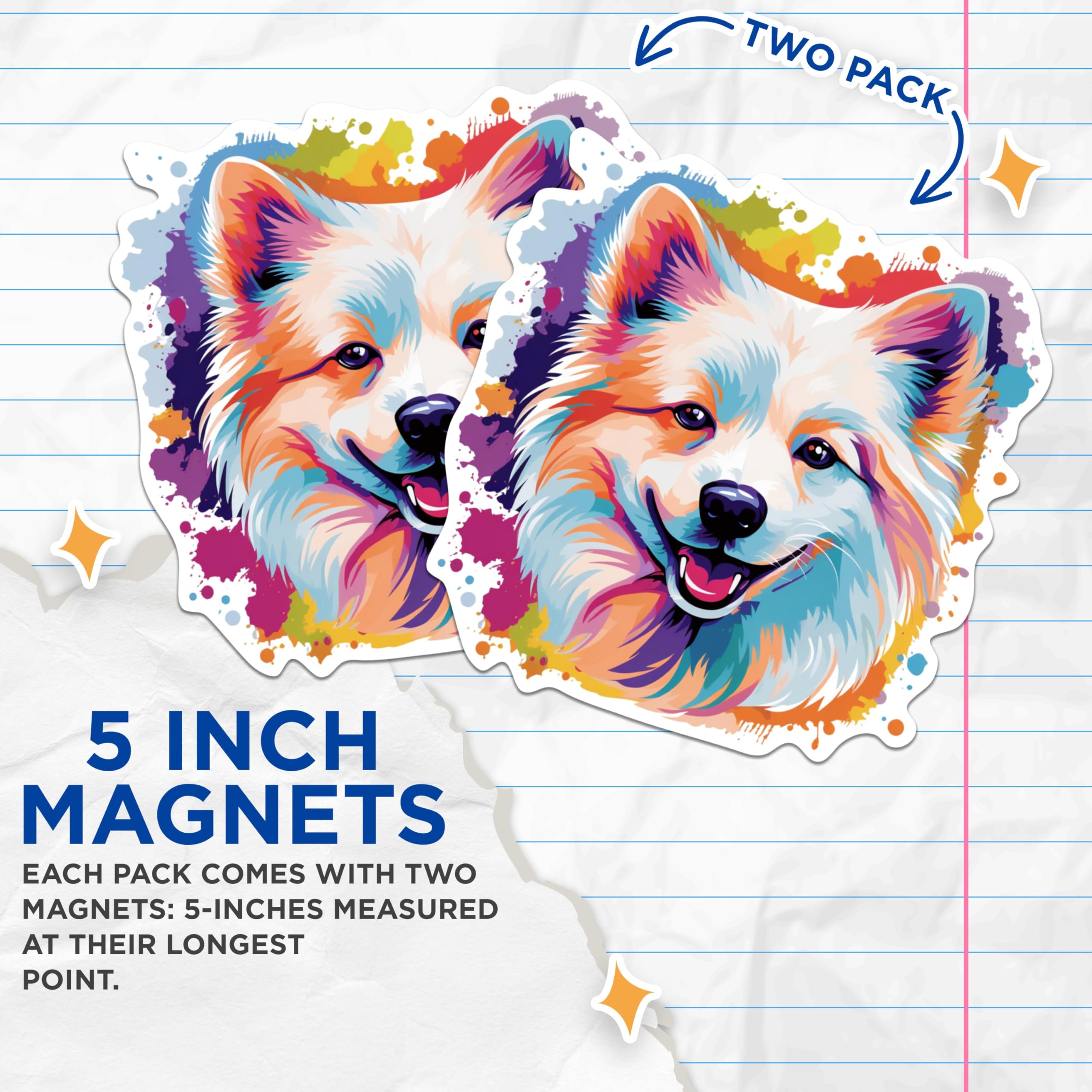 (2 Pack) American Eskimo Dog Magnets - 5 Inches On Longest Side - Choose from Over 100 Dog Breeds - for Cars, Refrigerators, Toolboxes - Made in USA - MAG1753