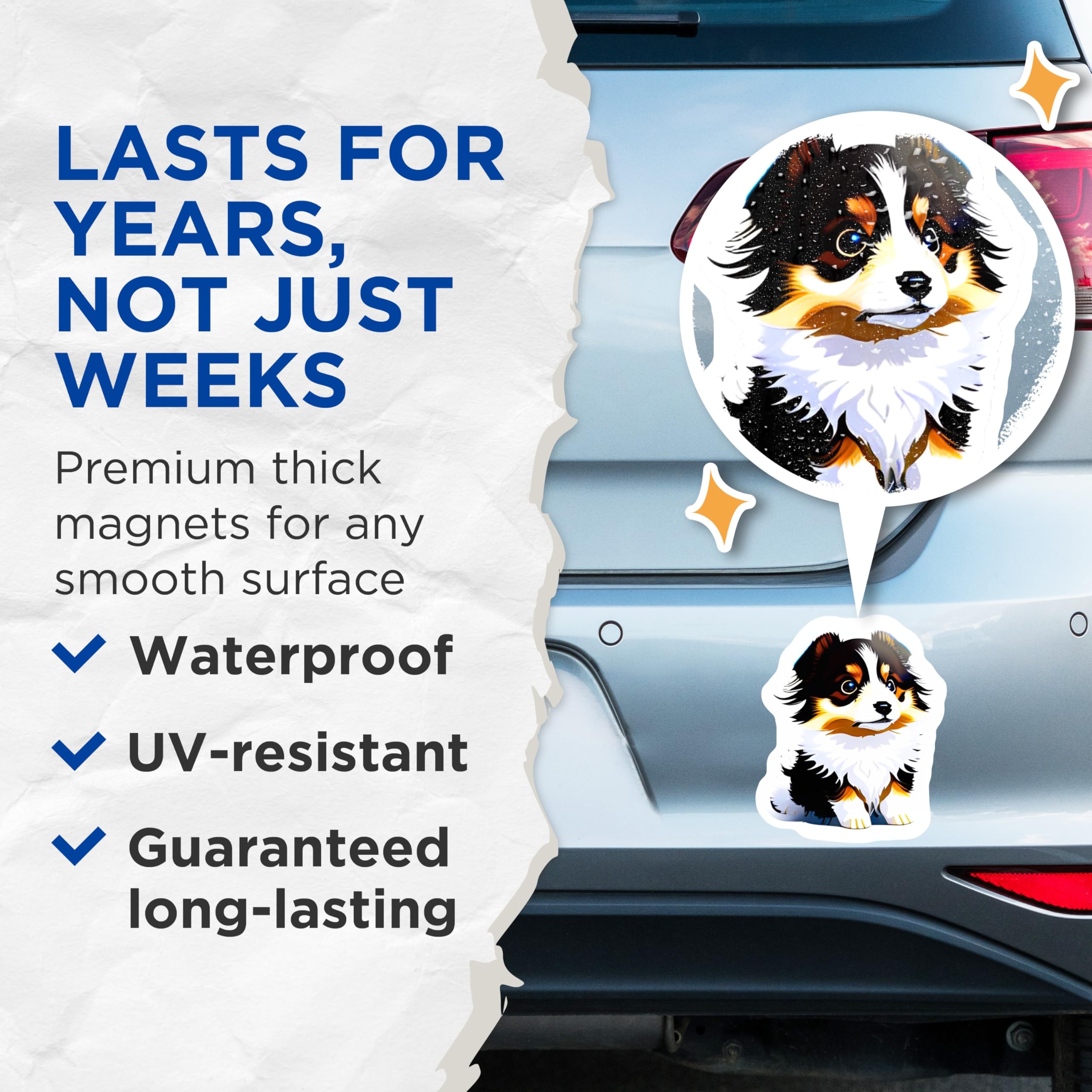 (2 Pack) Australian Shepherd Puppy Magnets - Cute Dog Lover Magnet - Pet Owner Home Decor - 5 Inches On Longest Side - Thick Durable Magnet - Made in USA - MAG22274