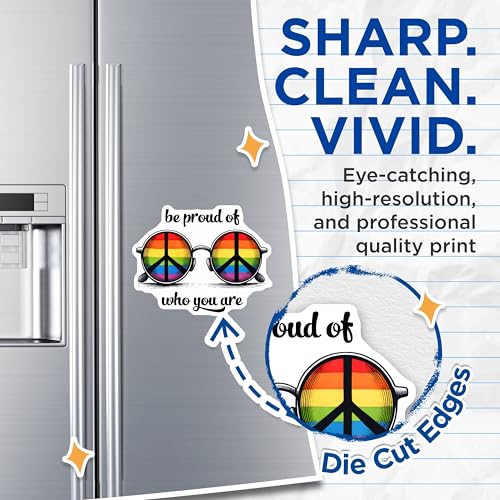 (2 Pack) Be Proud of Who You are Magnets - Rainbow Peace Sign - Inspirational Fridge Decor - 5" On Longest Side - for Cars, Fridges, Toolboxes - Made in USA - MAG8294