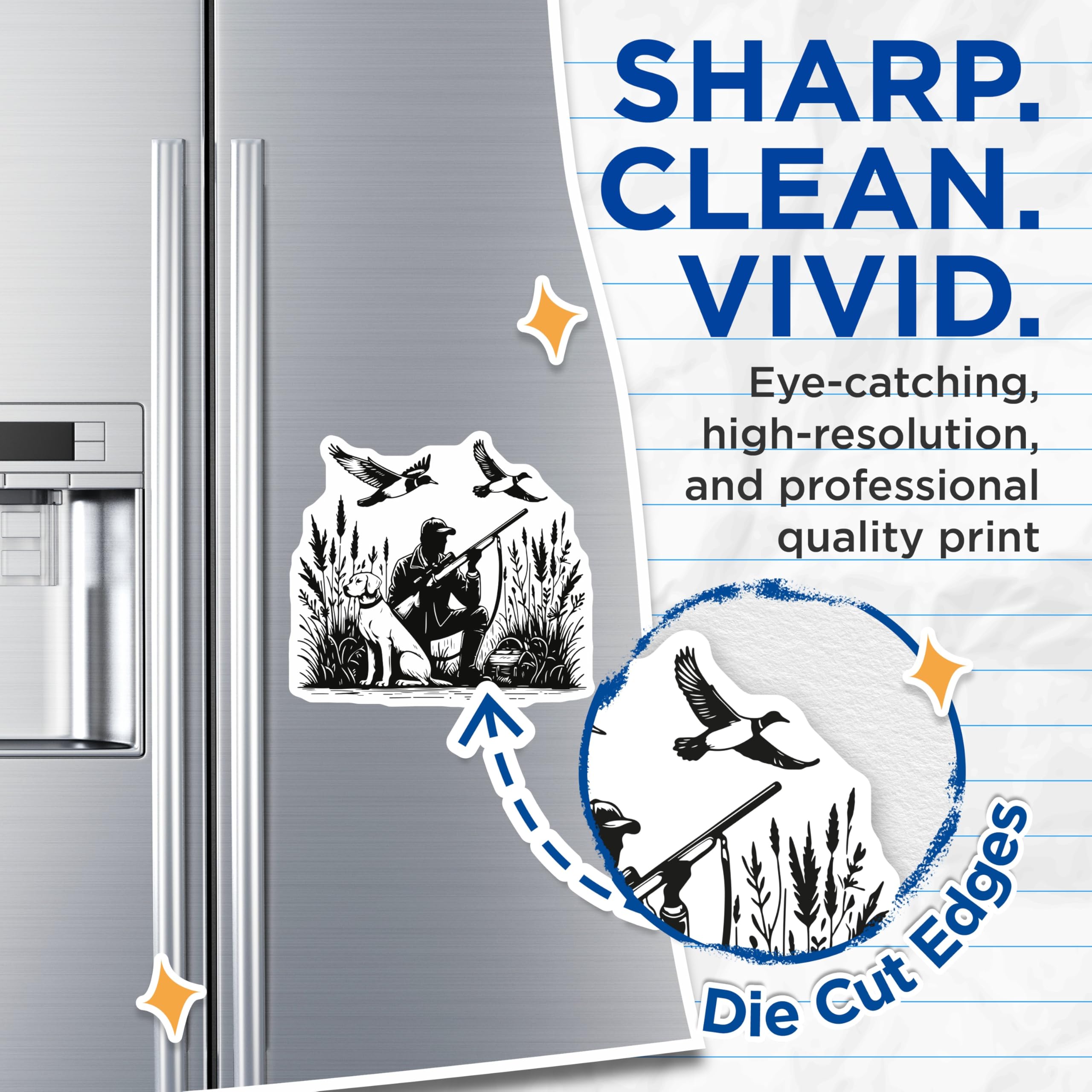 (2 Pack) Duck Hunting Magnets - Hunter Retriever Dog Silhouette - Flying Waterfowl Sportsman Scene Refrigerator Magnet Set - 5 Inches On Longest Side - Thick Durable Magnet - Made in USA - MAG20840