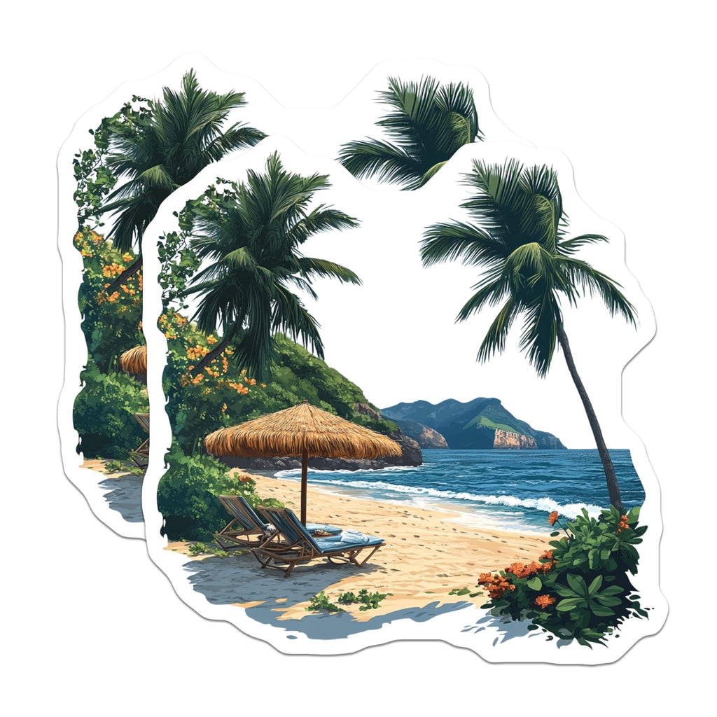 (2 Pack) Tropical Beach Scene Magnets - Ocean View Decor - Vacation Paradise Fridge Art - 5 Inches On Longest Side - Thick Durable Magnet - Made in USA - MAG30575